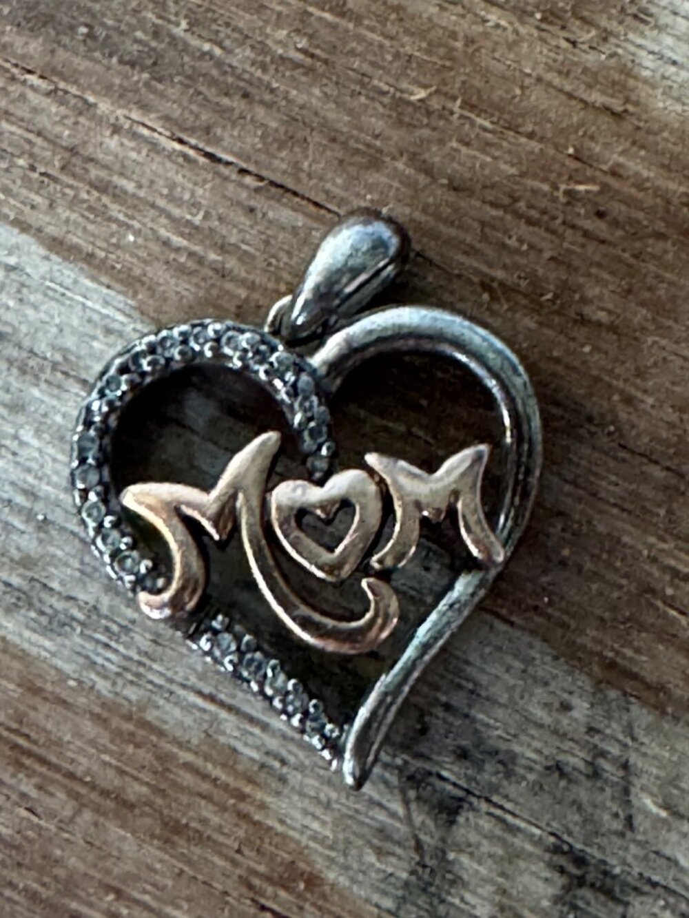 Sterling Silver Heart Pendant Mom 10K Gold Accent Women Vintage 925 Gift